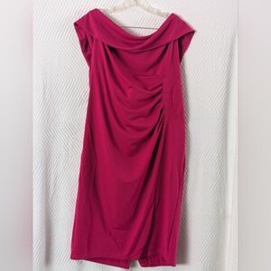 🆕 HANNA NIKOLE Pink Off Shoulder Party DRESS Sz 18W Rich Hip Back Slit
